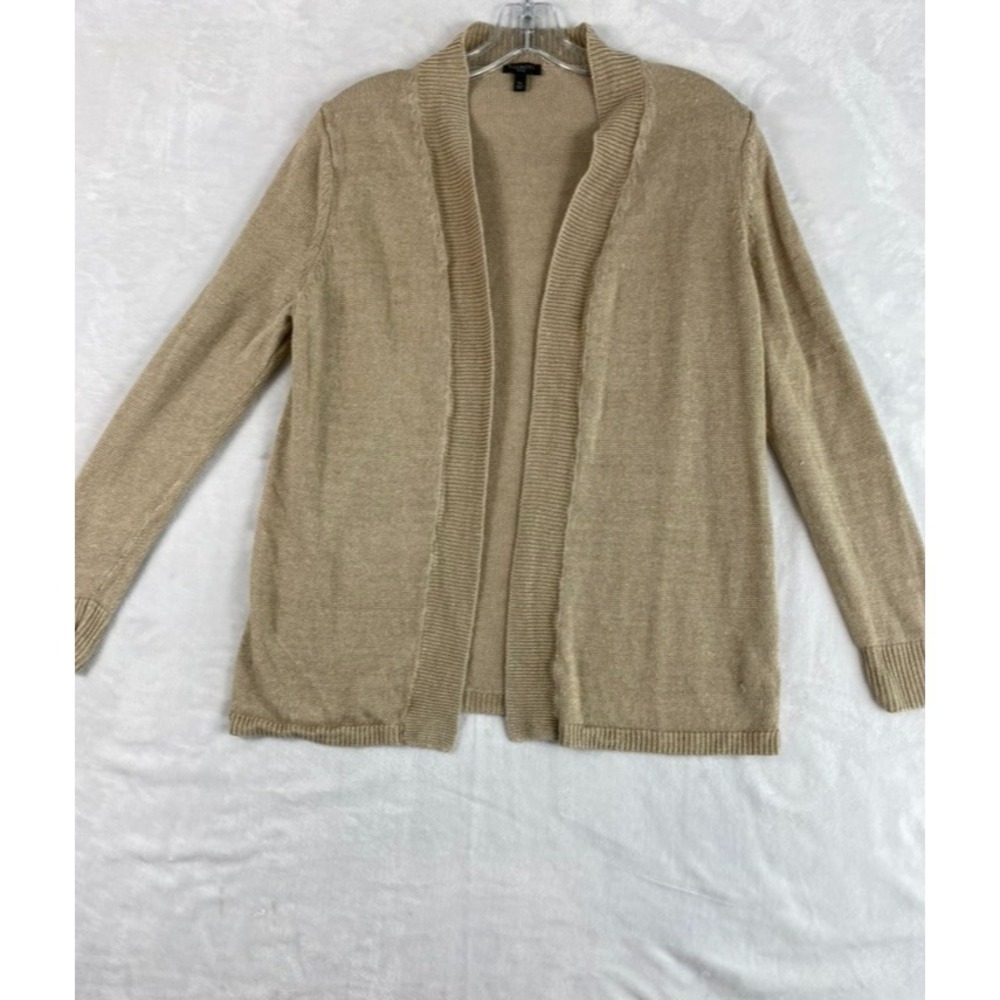2/$30 Talbots 100% Linen Open Cardigan Knit Sweater Sz L Petite Beige‎ Coastal